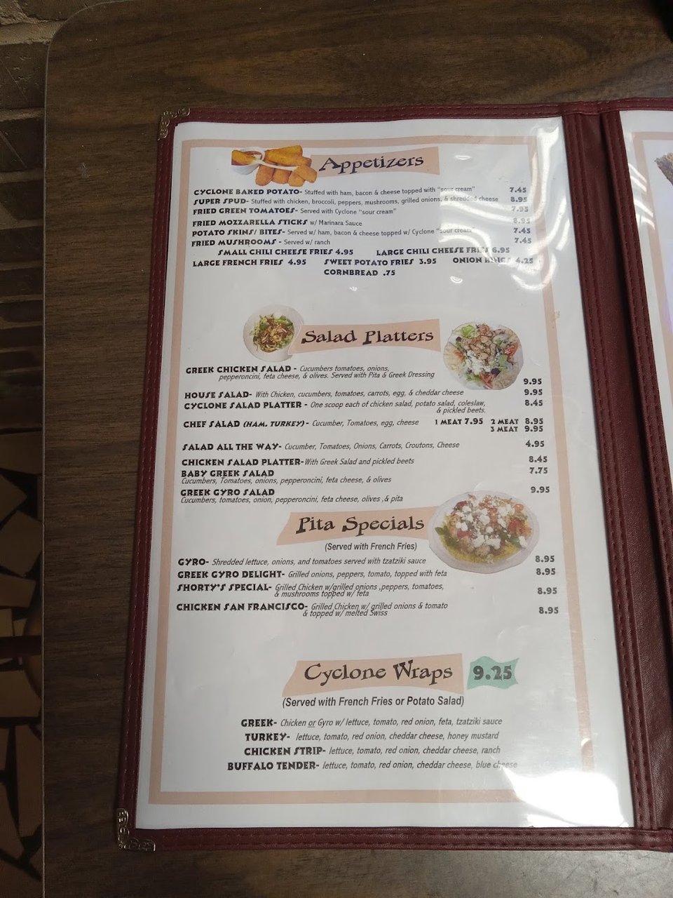 Menu-style image of classic American dishes.